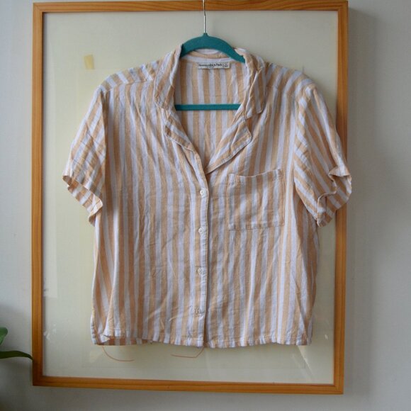 Cute Cozy Abercrombie and Fitch Womens Sleepwear Yellow White Striped Top Size S - Picture 1 of 4